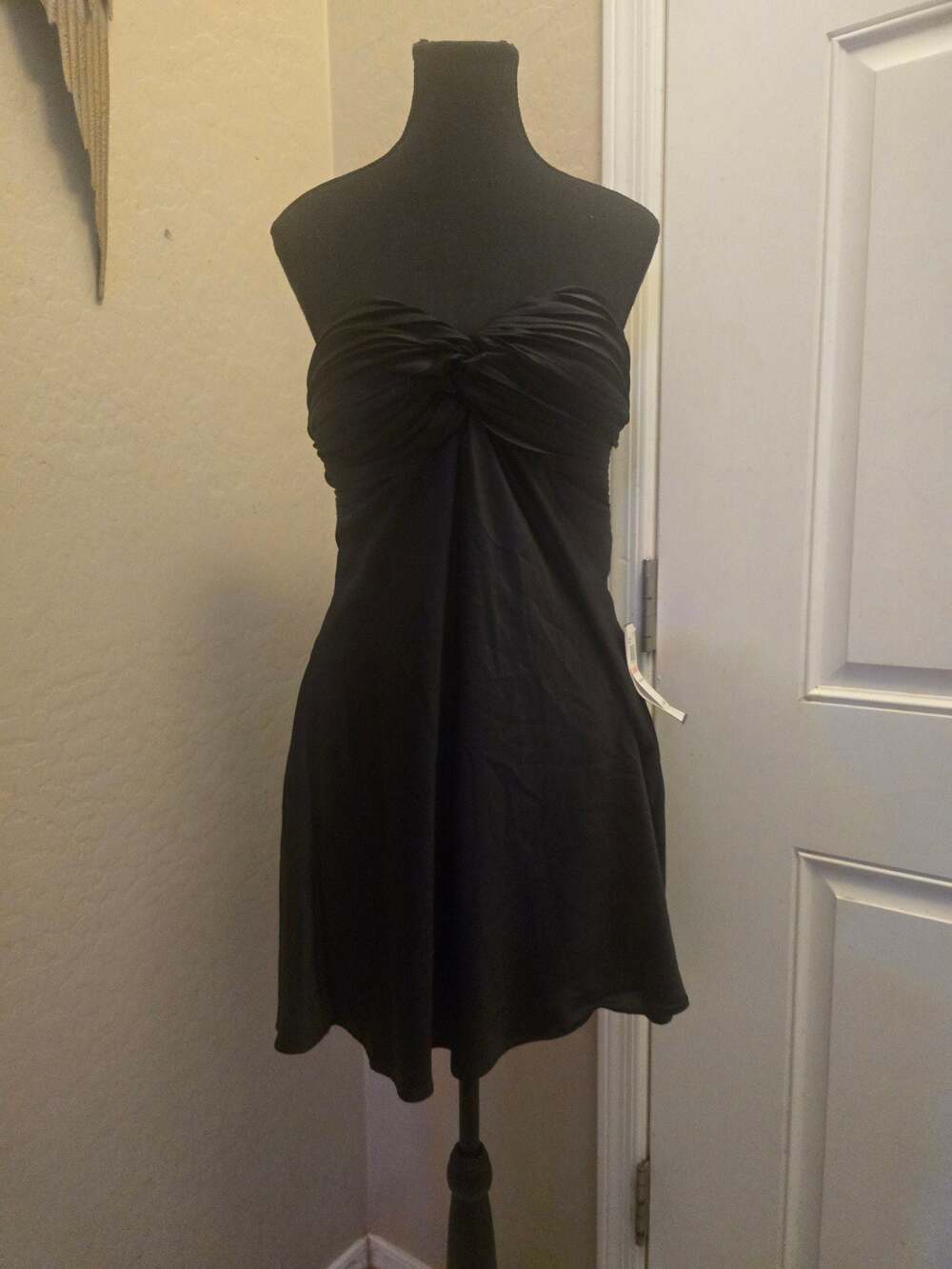 alex & sophia black satin strapless pleated cocktail dress size 13/14 NWT